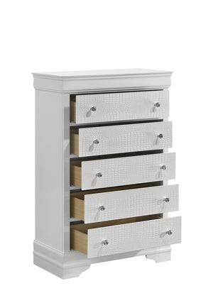 English Elm Blaze Modern 5-Drawer Chest In Elegant White - Stylish Storage With Velvet-Lined Drawer & Smooth Runners G150108717