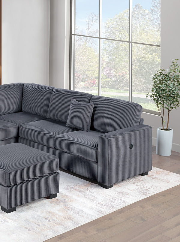 English Elm Living L-Shaped Sectional Sofa Set with Reversible Chaise, Tufted Burlap Fabric, Storage Ottoman, USB Port Dark Gray 34 L x 26 W x 46 H B011S01779