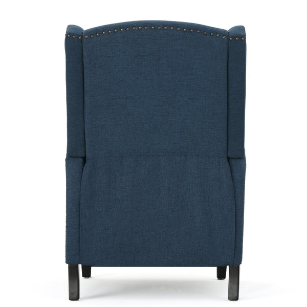 English Elm Christopher Knight Home® - Pushback Recliner Chair with Nailhead Trim and Wingback Design, Plush Fabric Comfort for Living Rooms Navy Blue 60760.00DBL