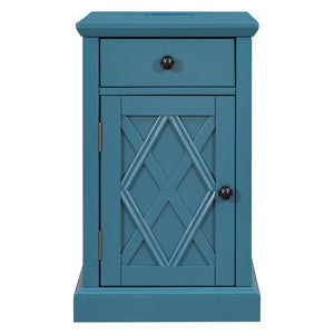 English Elm U-can Acacia Wood End Table with Usb Charging Station Drawer and Cabinet Storage Navy Blue N724P353565M