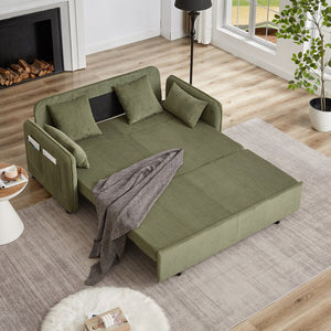English Elm FX'' 66 Inch Sleeper Sofa Bed 3-in-1 Convertible Pullout Sofa with Plush Corduroy, 4 Pillows, Pockets Green W1926S00057