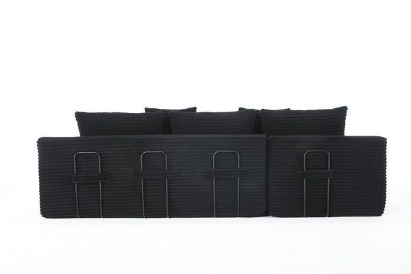 English Elm Memory foam L-shaped compression sofa bed with corduroy upholstery, modular no-assembly design, cloud comfort and space-saving functionality for apartments and home theaters Black W2959S00008