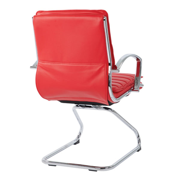 OSP Home Furnishings Guest Faux Leather Office Chair with Chrome Sled Base and Ergonomic Lumbar Support Red SPX23595C-U9