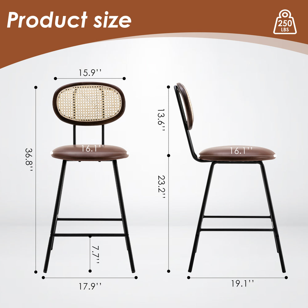 English Elm Counter Stools Set Of 4 - Stylish Metal Bar Stools With Faux Leather & Rattan Back, Perfect For Home T3623P368391
