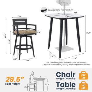 English Elm Modern 5Pc Outdoor Patio Bar Set – Elegant Marble-Inspired Table & Swivel Chairs For Entertaining W1886S00033