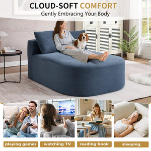 English Elm 67.5''chaise Lounge Oversized Corduroy Sleeper Sofa with Deep Seat and Two Pillows Blue W1803P409171