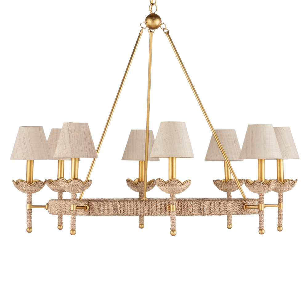 Vichy Chandelier - Handmade Abaca Rope & Wrought Iron Light Fixture with Elegant Gold Finishes