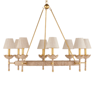 Vichy Chandelier - Handmade Abaca Rope & Wrought Iron Light Fixture with Elegant Gold Finishes