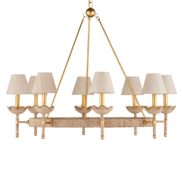 Vichy Chandelier - Handmade Abaca Rope & Wrought Iron Light Fixture with Elegant Gold Finishes