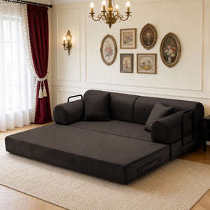 English Elm Convertible Corduroy Floor Sofa Folds Flat as Sleeper Daybed for Studio Living Brown W5532P438820