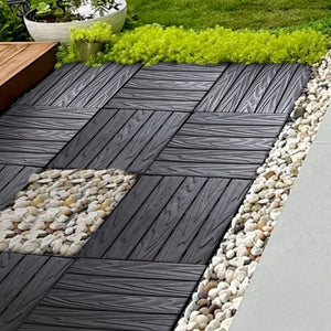 English Elm 68-pack Interlocking Plastic Deck Tiles Wood Grain Waterproof Outdoor Patio Floor Set W1578P454036
