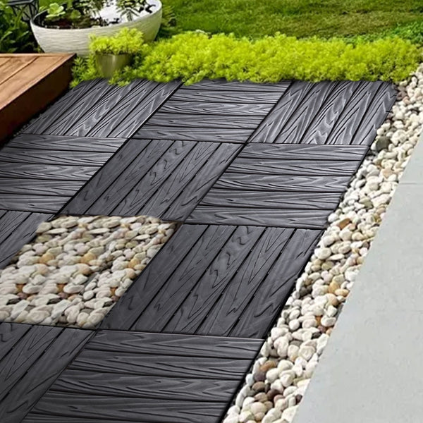 English Elm 68-pack Interlocking Plastic Deck Tiles Wood Grain Waterproof Outdoor Patio Floor Set W1578P454036