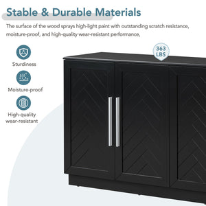 English Elm TREXM Elegant Sideboard Buffet Cabinet with Adjustable Shelves, Spacious Storage, Silver Handles, 60" Black N715P192557B