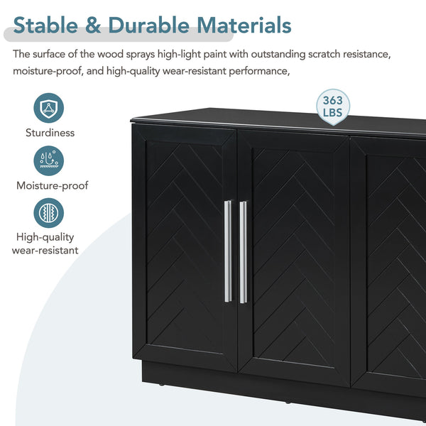 English Elm TREXM Elegant Sideboard Buffet Cabinet with Adjustable Shelves, Spacious Storage, Silver Handles, 60" Black N715P192557B