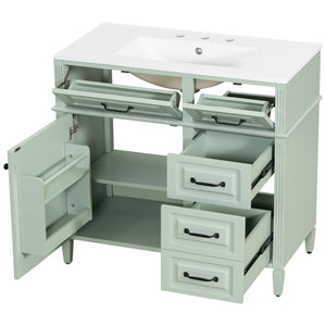 English Elm 36-Inch Modern Bathroom Vanity With Ceramic Sink, Adjustable Shelves, Flip Drawers & Metal Handles N725P350849F