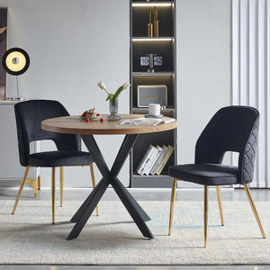 English Elm Black Velvet Hollow-Back Dining Chairs Set of 2 with Gold Metal Legs, Ergonomic Plush Cushion Comfort W1164P271260