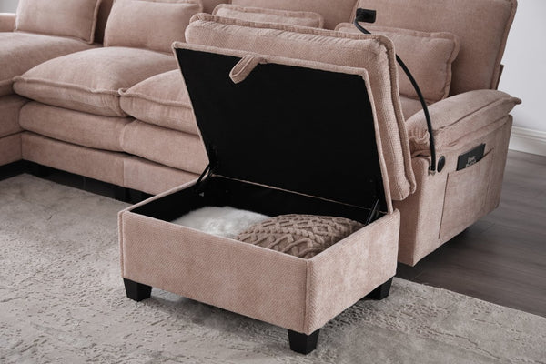 English Elm United We Win 106" U-Shaped Sectional Sofa - Comfy Chenille Cloud Couch With Usb Ports & Storage Ottoman W1568S00231-GIGA