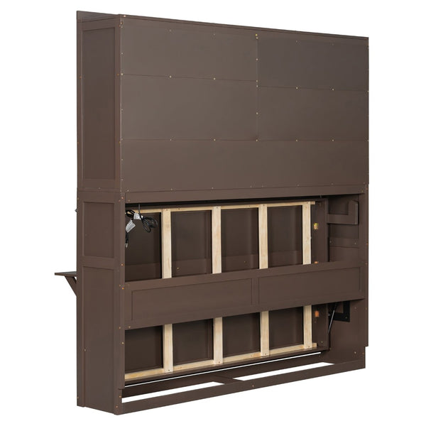 English Elm Twin Murphy Bed with Rattan Cabinet Doors Led Lighting and Usb Charging for Small Spaces Espresso LP000740AAP