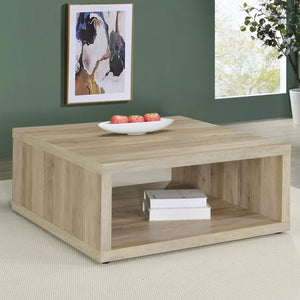 English Elm Square Engineered Wood Coffee Table - Distressed Pine Finish, Rustic Charm & Open Shelving Design B016P380696-GIGA