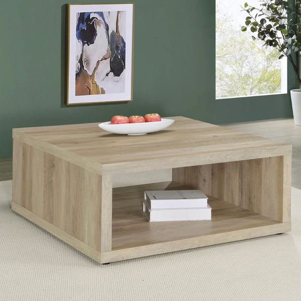 English Elm Square Engineered Wood Coffee Table - Distressed Pine Finish, Rustic Charm & Open Shelving Design B016P380696-GIGA