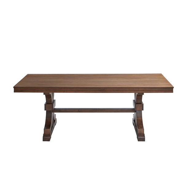 English Elm 78.74''Rectangular Rubber Wood Dining Table for 6-8 with Trestle Pedestal Base, Mid-Century Modern Oak Finish, Durable MDF Top, Easy Assembly, Versatile Dining Room Centerpiece W2582S00116