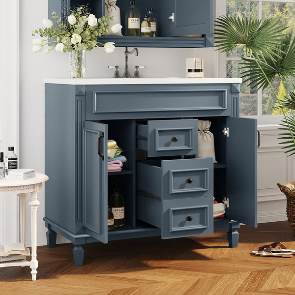 English Elm 36'' Modern Bathroom Vanity With Black Ceramic Sink, Soft-Closing Doors & Drawers, Stylish Storage N710P230231C