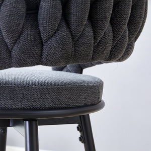 English Elm Two swivel bar stools set with breathable cotton-linen seats, 360° rotation, anti-rust electroplate frame Dark Gray W2920P281918