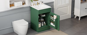 English Elm Christopher Knight Home® - 20" Bathroom Vanity with Ceramic Sink and Soft-Close Door, Gold Knob, Adjustable Shelf Storage Green N759P237946F