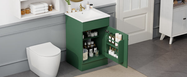 English Elm Christopher Knight Home® - 20" Bathroom Vanity with Ceramic Sink and Soft-Close Door, Gold Knob, Adjustable Shelf Storage Green N759P237946F