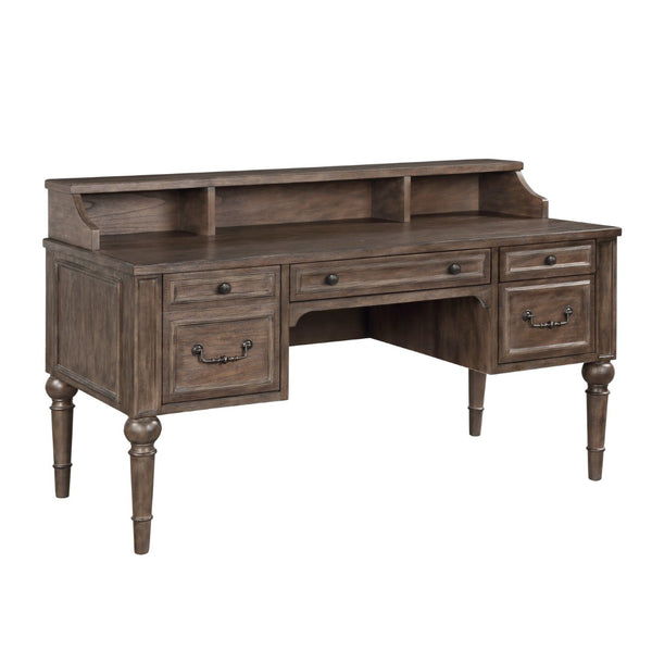 English Elm Middleton 64 Inch Traditional Writing Desk Poplar Build with Vintage Hazel Warm Finish B108P468543