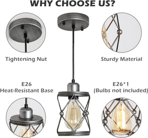 English Elm Industrial Brushed Nickel Mini Cage Pendant Light - Adjustable LED Downlight for Kitchen Island, Dining Room T3177P299501