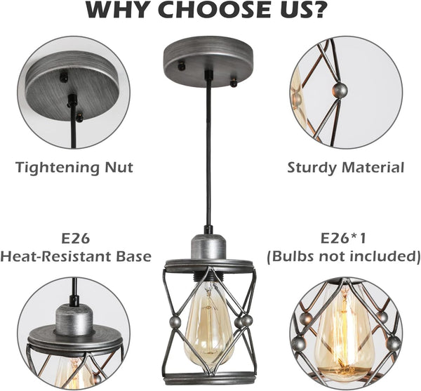 English Elm Industrial Brushed Nickel Mini Cage Pendant Light - Adjustable LED Downlight for Kitchen Island, Dining Room T3177P299501
