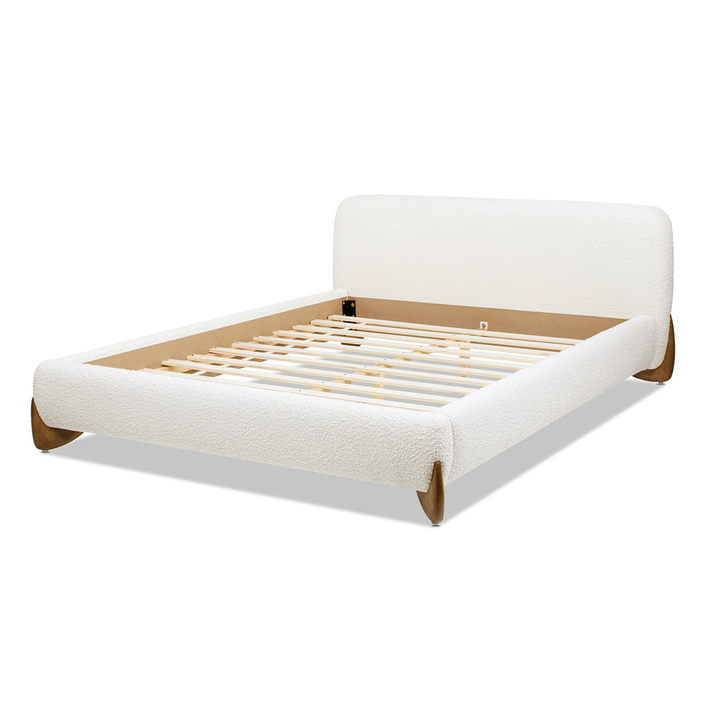 English Elm Jennifer Taylor Home - Alpine Cozy Queen Platform Bed In Ivory White Boucle With Rounded Headboard & Solid Wood Legs B2719P281849