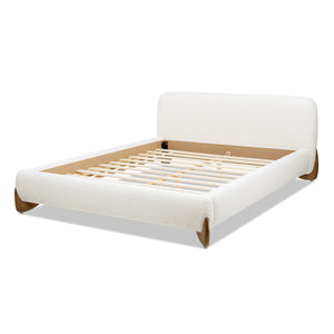 English Elm Jennifer Taylor Home - Alpine Cozy Queen Platform Bed In Ivory White Boucle With Rounded Headboard & Solid Wood Legs B2719P281849