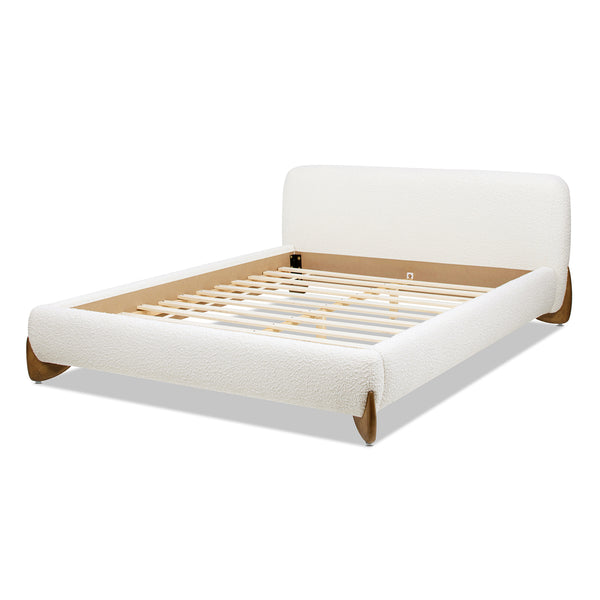 English Elm Jennifer Taylor Home - Alpine Cozy Queen Platform Bed In Ivory White Boucle With Rounded Headboard & Solid Wood Legs B2719P281849