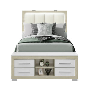 English Elm Messa Full Storage Bed Bookcase Headboard Led Lighting Urban Contemporary Bedroom Natural+White B201S00360