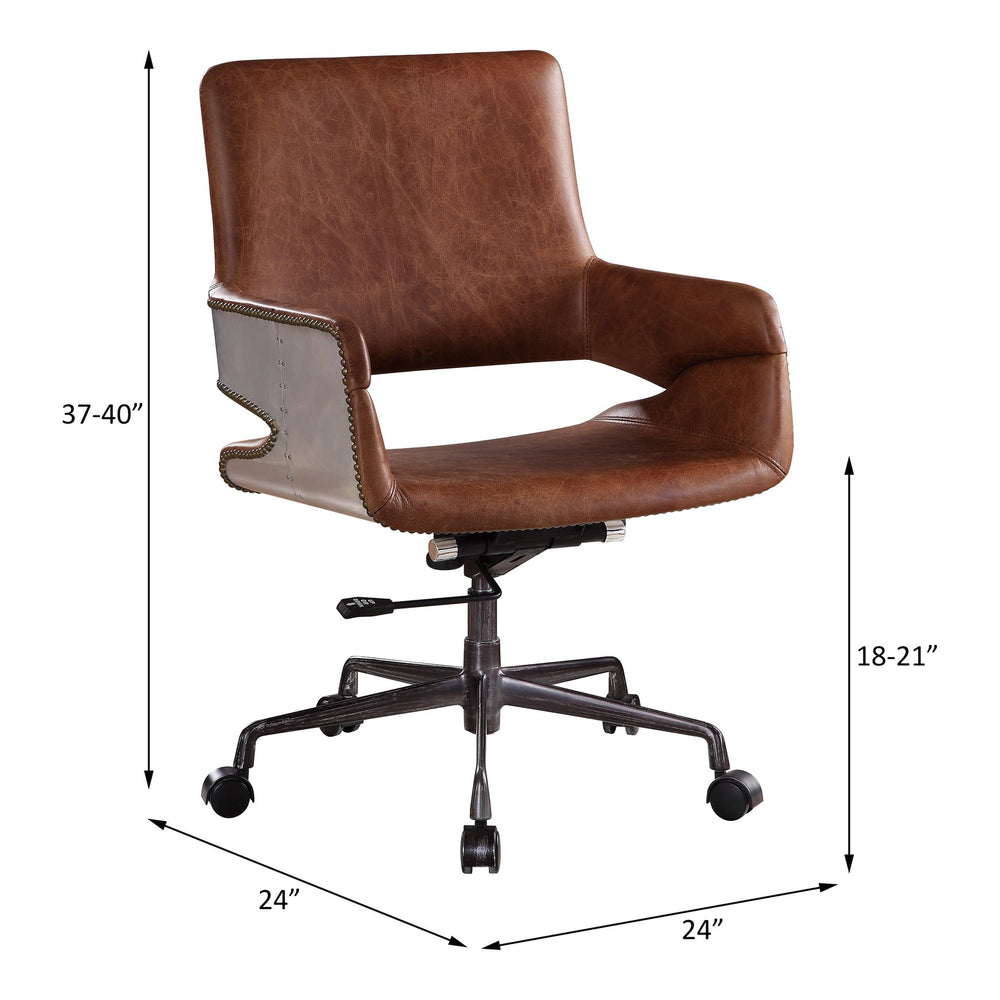 English Elm Kamau Vintage Cocoa Top Grain Leather Office Chair - Executive 360° Swivel, Nailhead Trim, Adjustable Height B2726P378543
