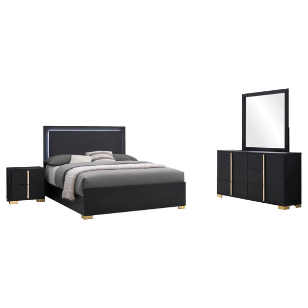 English Elm Mckee Queen Bedroom Set White Panel Bed Dresser Nightstand Mirror Four Piece Suite Black B062S01755