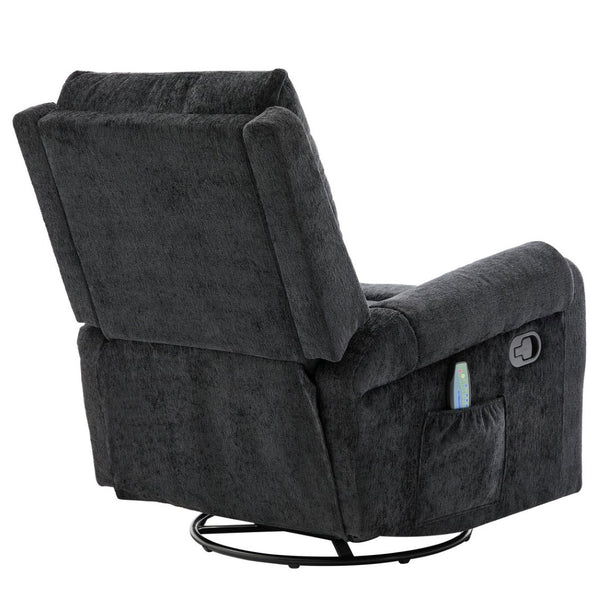 English Elm Manual Recliner Swivel Rocker Massage Chair Chenille Nursery and Living Room Seat Black N763P347287B