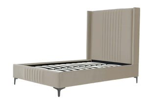 English Elm 48" Full Velvet Upholstered Bed Channel Tufted Headboard Mid-century Modern Bedroom Taupe B365S00158