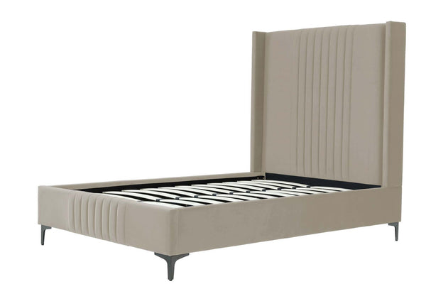 English Elm 48" Full Velvet Upholstered Bed Channel Tufted Headboard Mid-century Modern Bedroom Taupe B365S00158