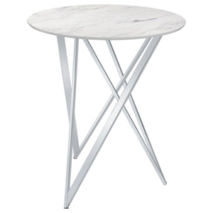 English Elm Halverson Sleek White Faux Marble Round Bar Table with Chrome Accents — Durable Stylish 35.25" Top B062P344885