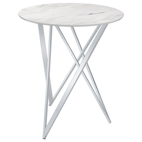 English Elm Halverson Sleek White Faux Marble Round Bar Table with Chrome Accents — Durable Stylish 35.25" Top B062P344885