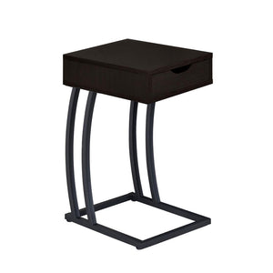 English Elm 1-drawer C-Shaped Side Table with Power Outlets and USB Ports, Antique Wood Finish, Metal Frame Accent Cappuccino B016P381111