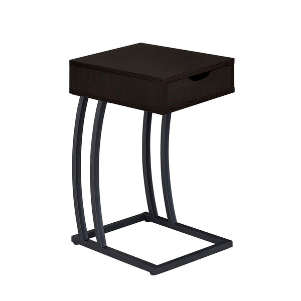 English Elm 1-drawer C-Shaped Side Table with Power Outlets and USB Ports, Antique Wood Finish, Metal Frame Accent Cappuccino B016P381111