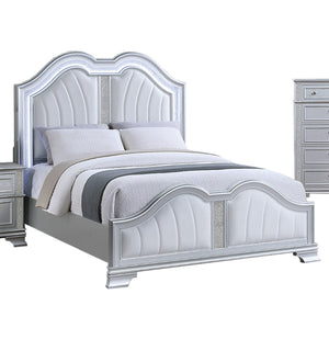 English Elm Cotemporary Queen Bed with Double-Arched Headboard, Glitter Stripe & Built-In LED Lighting, Upholstered Plush Gray 29 L x 5 W x 68 H B011S01692