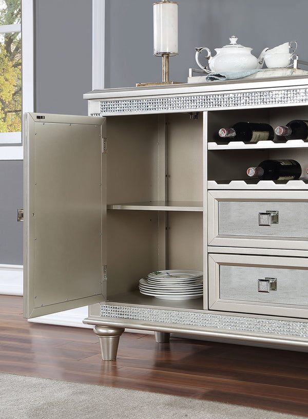 English Elm Contemporary Rustic Server with Solid Wood Accents, Molded Details and Functional Storage Drawers for Dining Room Furniture Silver 57 L x 21 W x 36 H B2741P309346