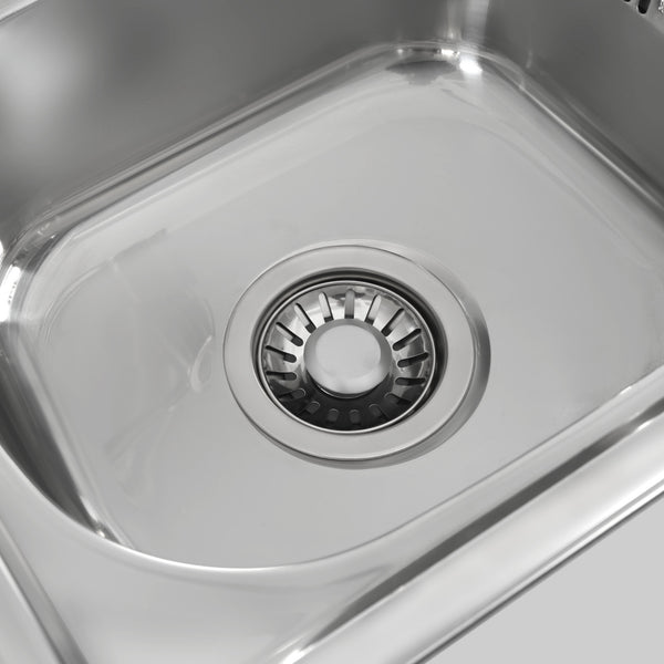 English Elm K&K Outdoor Kitchen Island with 304 Sink, Thick Stainless Top, Spice Rack, Trash Holder, Locking Wheels, BBQ Prep Station N707P270780B