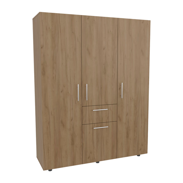 English Elm Armoire, Spacious Engineered Wood Wardrobe with Two Drawers, Hanging Rod and Hidden Storage Appeal Natural Wood 74.41 L x 23.23 W x 3.94 H B097S00195