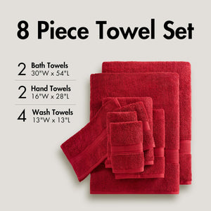 JLA Home Madison Park Signature - Quick 100% Cotton 6pc Towel Set — Plush Zero-Twist Terry, 400 GSM Quick-Dry, Absorbent & Durable Bright Red MPS73-550
